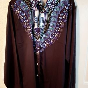 Coofandy African Dashiki Shirt Long Sleeve Black